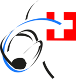 Abstrakte Illustration mit einem Headset in schwarzen und blauen Linien auf der linken Seite, mit einem roten medizinischen Kreuzsymbol im Hintergrund auf der rechten Seite, alles vor einem hellgrauen Hintergrund.