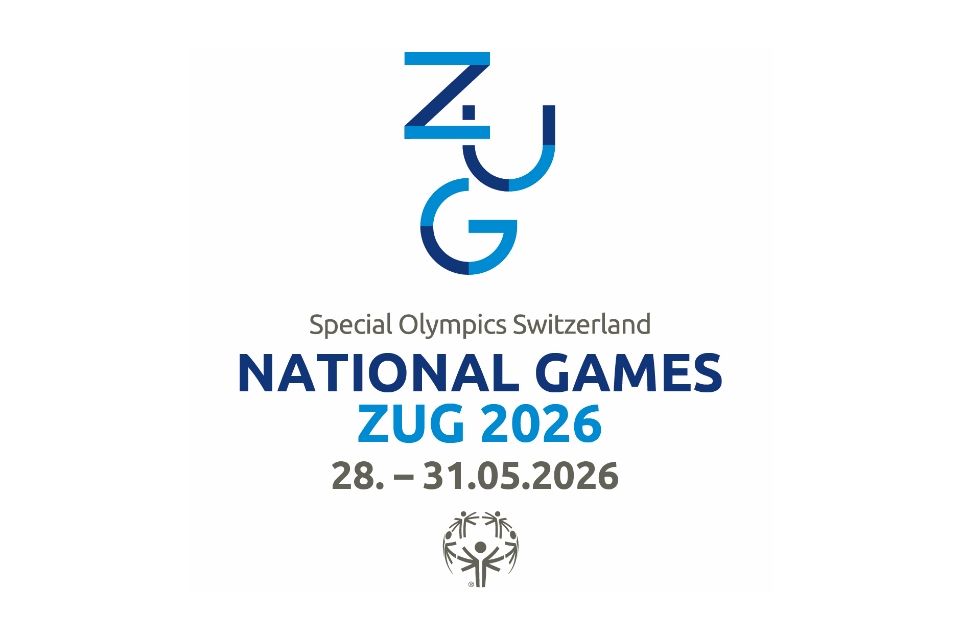 Logo für die Special Olympics Switzerland National Games Zug 2026, mit stilisiertem blauem Text ZUG, Veranstaltungsdaten 28.-31.05.2026, und dem Special Olympics Symbol am unteren Rand.