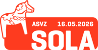 Eine schwedische Dala-Pferde-Illustration und weißer Text auf einem roten Hintergrund: ASVZ 16.05.2026 SOLA.