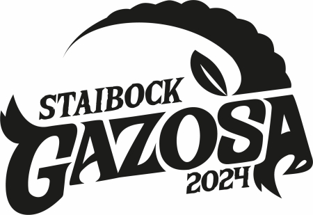 Schwarz-weißes Logo mit der Aufschrift "Staibock Gazosa 2024". Das Design zeigt ein stilisiertes Tierhorn und eine in den Text integrierte Blattform.
