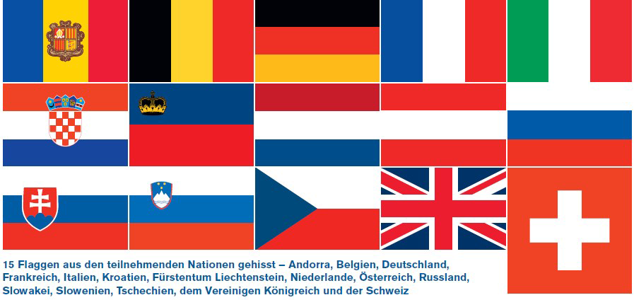 15 Flaggen der teilnehmenden Nationen